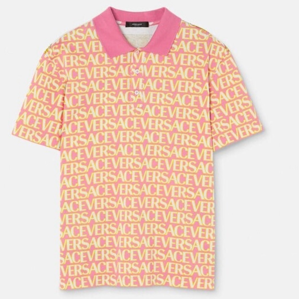 Versace pink & yellow allover polo